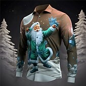 Christmas Men's Santa Claus Printed Shirts Santa Claus Casual Daily Wear Going out Fall & Winter Turndown Long Sleeve Yellow, Pink, Royal Blue S, M, L 4-Way Stretch Fabric Christmas4