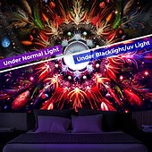 abordables Tapices de luz negra-Tapiz de meditación bohemia con luz negra, reactivo a los rayos UV, que brilla en la oscuridad, tapiz colgante psicodélico, arte mural para pared para sala de estar y dormitorio
