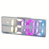 رخيصةأون أجهزة الراديو والساعات-أحدث ساعة رقمية LED منبه لغرفة النوم، ساعة سطح مكتب إلكترونية مع عرض درجة الحرارة، سطوع قابل للتعديل، 12/24 ساعة على مدار الساعة لغرفة النوم