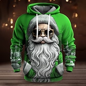 abordables Traje de Papá Noel-Sudadera con capucha de Papá Noel para hombre, diseño navideño en 3D, con estampado gráfico de Papá Noel, moda 3D, para deportes al aire libre, vacaciones, sudadera con capucha de manga larga, color