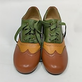 preiswerte Damenschnürschuhe-Damen Absätze Pumpen Bullock Schuhe Wingtip-Schuhe Vintage-Schuhe Party Outdoor Täglich Farbblock Sommer Konischer Absatz Runde Zehe Elegant Urlaub Kuschelig Leder Schnalle Schwarz Gelb Purpur