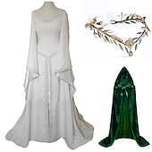 baratos Conjuntos-conjuntos com vestido irlandês glamour noiva elfo coroa capa com capuz 3 peças feminino medieval steampunk renascentista retrô vintage roupas viking fantasias de cosplay larp