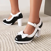 cheap Platform Heels-Women&#039;s Vintage Lolita Mary Jane Heels with Bow and Heart Buckle – Retro Platform Pumps for Cosplay and Parties