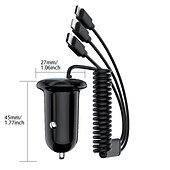 お買い得  車用充電器-3 in 1 急速充電車の充電器スプリングケーブル急速充電 15 ワット混合シングル USB 車の充電器携帯電話ラップトップカメラと互換性