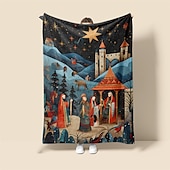 abordables Mantas de cama-Natividad bautismo natividad de Jesús vintage manta súper suave, novedad mantas de franela cálidas impresas regalos para todas las estaciones decoración del hogar manta grande