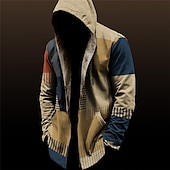 economico giacca in pile da uomo-Per uomo Color Block A quadri Cappotto invernale Giacca in pile Cappotto Tenere al caldo Vintage Da tutti i giorni Per uscire Tasche Stampa Autunno inverno Con cappuccio Manica lunga Nero Vino Rosso