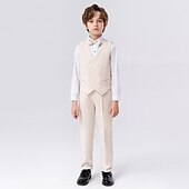 billige Guttens formelle drakt-6 deler Barn Gutt Dress og blazer Antrekk Helfarge Langermet Knapp Sett Formell Kul Høst Vinter 7-13 år Grå 5-delt sett (jakke + vest + bukse + sløyfe + Blått 6-delt sett (skjorte + jakke + vest