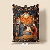 abordables Mantas de cama-Natividad bautismo natividad de Jesús vintage manta súper suave, novedad mantas de franela cálidas impresas regalos para todas las estaciones decoración del hogar manta grande