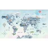 baratos Papel de Parede-Mapa do mundo papel de parede mural atlas vintage cobertura de parede adesivo peel and stick removível pvc/material de vinil autoadesivo/adesivo necessário decoração de parede para sala de estar