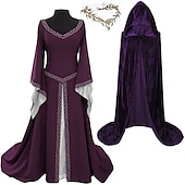 baratos Conjuntos-conjuntos com vestido irlandês glamour noiva elfo coroa capa com capuz 3 peças feminino medieval steampunk renascentista retrô vintage roupas viking fantasias de cosplay larp