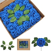 economico Piante e Fiori Artificiali-Confezione regalo 25/50 pz/set 8 cm rosa artificiale con foglie 25 50 scatole di decorazioni floreali per la casa decorazione di nozze