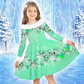 cheap 3D Shining Vision Dress-Girls&#039; 3D Snowflake Dress Long Sleeve 3D Print Fall Winter Sports &amp; Outdoor Daily Holiday Cute Casual Beautiful Kids 3-12 Years Casual Dress Swing Dress A Line Dress Above Knee Polyester Regular Fit