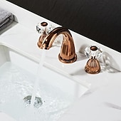 cheap Multi Holes-Widespread Bathroom Sink Mixer Faucet, 3 Holes 2 Handle Basin Tap, Retro Style Crystal Handle Brass Bathroom Sink Faucet Contain with Supply Lines and Hot Cold Water Hose Deck Mounted