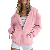 baratos jaqueta com capuz-Moletom Moletom com zíper Pullover Tecido Bolso frontal Para Mulheres Adulto Não Imprimindo Rua Casual / Diário