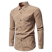 economico camicia da uomo con bottoni-Per uomo Camicia Maglietta informale Camicia di velluto a coste Nero Giallo Rosa Viola Marrone Manica lunga Liscio Bavero Strada Da mare Di base Abbigliamento Di tendenza Comodo