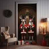 abordables Cubiertas para puertas navideñas-Adornos navideños para puertas, renos, cubiertas para puertas, tapiz para puertas, decoración de cortinas para puertas, telón de fondo navideño, pancarta para puerta de entrada, suministros de
