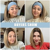 tanie Peruki syntetyczne modne-popielaty blond bob peruka krótkie włosy przedziałek po boku peruka ręcznie wiązana linia włosów długość do ramion peruka ombre naturalnie wyglądająca peruka syntetyczna damska