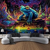 economico Arazzi Blacklight-arazzo a luce nera reattivo ai raggi UV che si illumina al buio festa fluorescente al neon foresta nebbiosa rana arazzo appeso arte murale per soggiorno camera da letto