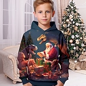 billiga Pojkens 3D-djur-Pojkar 3D jultomten Dinosaurie Huvtröja Pullover Långärmad 3D-tryck Höst Vinter Mode Streetwear Häftig Polyester Barn 3-12 år Utomhus Ledigt Dagligen Normal
