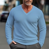 cheap Men&#039;s Pullover Sweater-Men&#039;s Pullover Sweater Jumper Knit Sweater Ribbed Knit Regular Knitted Basic Plain V Neck Keep Warm Modern Contemporary Daily Wear Going out Clothing Apparel Fall Winter Black Dark Navy S M L