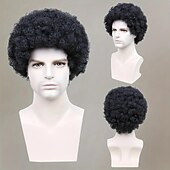 abordables Perruques Synthétiques Sans Bonnet-10 pouces afro crépus bouclés perruques de cheveux pour hommes moelleux doux perruques de remplacement de cheveux entièrement fabriqués à la machine perruques de cheveux synthétiques couleur noire