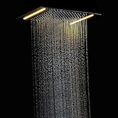economico Soffioni doccia effetto pioggia-rubinetto per doccia a soffitto per bagno, rubinetto per doccia a pioggia rettangolare in acciaio inossidabile ad alto flusso 50 x 36 cm, soffione doccia con bilanciamento della pressione nascosto completo di led