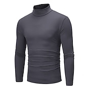 cheap Basic T shirts-Men&#039;s T Shirt Long Sleeve Shirt Mock Turtleneck Long Sleeve Rolled collar Plain Vintage Essential Street Black White Navy Blue Top Tee for Men