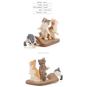 cheap Building Toys-PVC Solid Simulation Pet Cat Model Black And White Cat Stretched Lazily Cat Playing With Cat Tabletop Decoration Small Ornaments