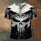 economico Fantasma e teschio-Per uomo Pop art Vichingo Teschi maglietta Camicia Henley Manica corta Stampa 3D Di tendenza Retrò vintage Classico Sportivo Per eventi Per uscire Primavera estate Bianco Blu Rosso Verde Henley