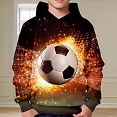 billiga Pojkens 3D Sporter &amp; Spel-Pojkar 3D Fotboll Huvtröja Pullover Långärmad 3D-tryck Höst Vinter Mode Streetwear Häftig Barn 3-12 år Utomhus Ledigt Dagligen Normal