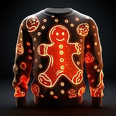 billiga Gingerbread Man Outfit-Herr Grafisk Julmönster Tomtens hjälpare Tröjor Tröja Pullover-tröja Långärmad Tröja Rund hals Mode Dagligen Ledigt 3D-tryck Semester Helgdag Utekväll Mönster Vår &amp; Höst