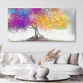 baratos Pinturas Florais/Botânicas-Pintura a óleo abstrata colorida da árvore da vida, arte de parede, tela pintada à mão, imagens de arte de parede para sala de estar, decoração de casa, sem moldura