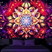 abordables Tapices de luz negra-Tapiz de meditación bohemia con luz negra, reactivo a los rayos UV, que brilla en la oscuridad, tapiz colgante psicodélico, arte mural para pared para sala de estar y dormitorio
