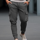 cheap Sweatpants-Men&#039;s Sweatpants Trousers Cargo Sweatpants Drawstring Elastic Waist Elastic Cuff Plain Comfort Breathable Casual Daily Holiday Sports Fashion Red Royal Blue
