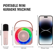 halpa Kaiuttimet-mini karaokelaite lapsille kannettava bluetooth karaokekaiutin 2 langattomalla mikrofonilla ja led-valoilla kotibileisiin syntymäpäivälahjoja pojille/tytöille