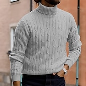 billige genser for menn-Herre Turtleneck genser Genser Riflet Kabel Strikke Strikket عادي Rullekrage Hold Varm Moderne Moderne Dagligdagstøy Ut på byen Klær Høst vinter Svart Hvit M L XL