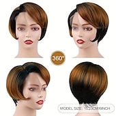 baratos peruca mais velha-Perucas de cabelo curtas com corte pixie perucas retas para mulheres perucas de substituição de cabelo sintéticas resistentes ao calor