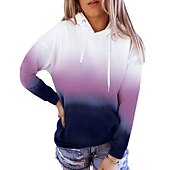 baratos Moletom esportivo com capuz-Mulheres Bloco de cor Ativo Roupa de Esporte Manga Longa Com Capuz Tops regulares Casual Esportes Com Cordão Imprimir Bolso frontal Amarelo Vermelho Roxo Laranja Outono &amp; inverno
