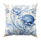 abordables style floral &amp; végétal-Taie d&#039;oreiller double face à fleurs sarcelle, taie d&#039;oreiller carrée décorative douce, pour chambre à coucher, salon, canapé, chaise, 1 pièce