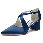 cheap Semi-Formal-Elegant Women&#039;s White Satin Pointed Toe Block Heels – Crisscross Strap Design for Weddings, Formal Parties, and Special Occasions