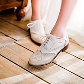 ieftine Oxfords de Damă-pantofi oxford clasici brogue de damă – pantofi maro din piele artificială cu vârful aripii cu șireturi pentru ținute casual și formale de inspirație vintage