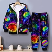 abordables Vision 3D et Géométrie du Garçon-Garçon 3D Galaxie Ensemble sweat à capuche et pantalon de survêtement Set manche longue 3D effet Automne Hiver Actif Mode Frais Enfants 3-12 ans Extérieur Vacances Plein Air Standard