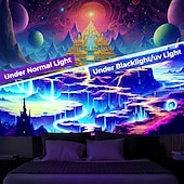 preiswerte Blacklight -Wandteppiche-Schwarzlicht-Wandteppich, UV-reaktiv, leuchtet im Dunkeln, Glow Party, Neon, trippige, neblige Pyramide, Ägypten, Wandteppich, Wandbild für Wohnzimmer, Schlafzimmer