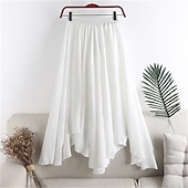 cheap Plain Skirts-Women&#039;s Skirt A Line Swing Fashion Casual Maxi High Waist Skirts Solid Colored Ruched Irregular Hem Vacation Causal Light Blue Black White Pink Spring &amp; Summer Cotton