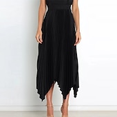 preiswerte Schlichte Röcke-Damen Rock Schaukel Langer Rock Elegant Modisch Maxi Hoher Taillenbund Röcke Einfarbig Gefaltet Asymmetrischer Saum Party Strasse Schwarz Weiß Wein Dunkelgrün Frühling Sommer Satin
