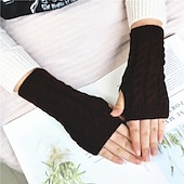 cheap Heating &amp; Cooling-Monochrome Knitted Gloves Short Half Finger Warm Gloves Elastic Fingerless Touch Screen Fall Winter Gloves
