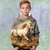 cheap Boy&#039;s 3D Animals-Boys 3D Animal Horse Hoodie Long Sleeve 3D Print Fall Winter Active Sports Fashion Kids 3-13 Years Outdoor Daily Indoor Regular Fit
