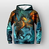 billiga Pojkens 3D-djur-Pojkar 3D Drake Huvtröja Långärmad 3D-tryck Höst Aktiv Barn 4-12 år Dagligen Normal