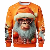 Men's Animal Orangutan Merry Christmas Sweatshirts Sweatshirt Golf Pullover Sweatshirt Long Sleeve Sweatshirt Crew Neck Fashion Daily Casual 3D Print Vacation Holiday Going out Print Spring &  Fall4