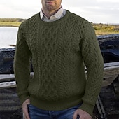 cheap Men&#039;s Pullover Sweater-Men&#039;s Irish Pullover Sweater Jumper Knit Sweater Ribbed Cable Knit Regular Tops Knitted Plain Crew Neck Vintage Keep Warm Daily Wear Going out Clothing Apparel Fall Winter